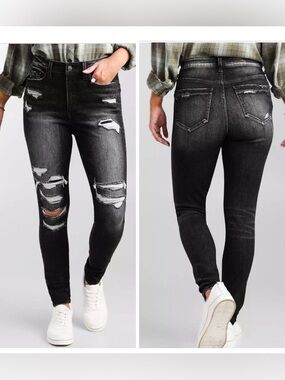 Buckle Black Fit No. 75 Skinny Stretch Jean Womens 27 Black Distressed Grunge